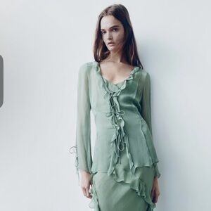 Zara Green Ruffled Blouse
